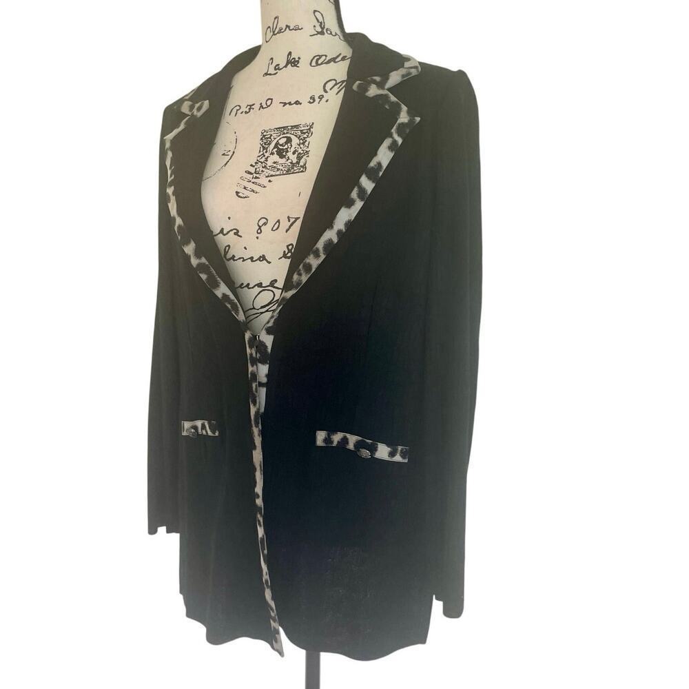 MING WANG BLAZER KNIT TAILORED BLACK LEOPARD TRIM SZ M SHOULDER PADS BADDIECORE - Picture 6 of 16